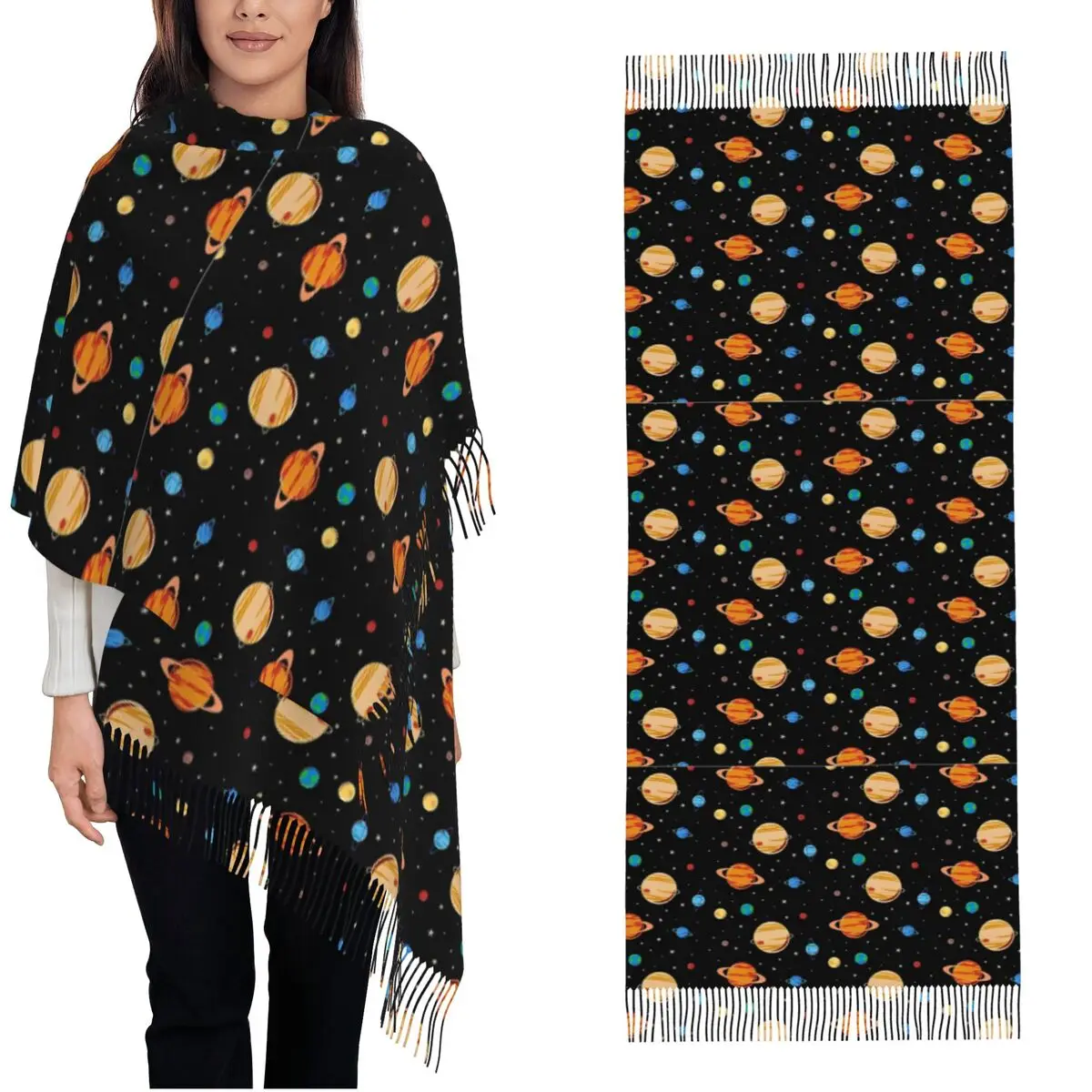 

Сохраняющий тепло шарф, осенний шарф с рисунком планеты, шаль, бандана с принтом, женские популярные большие шарфы