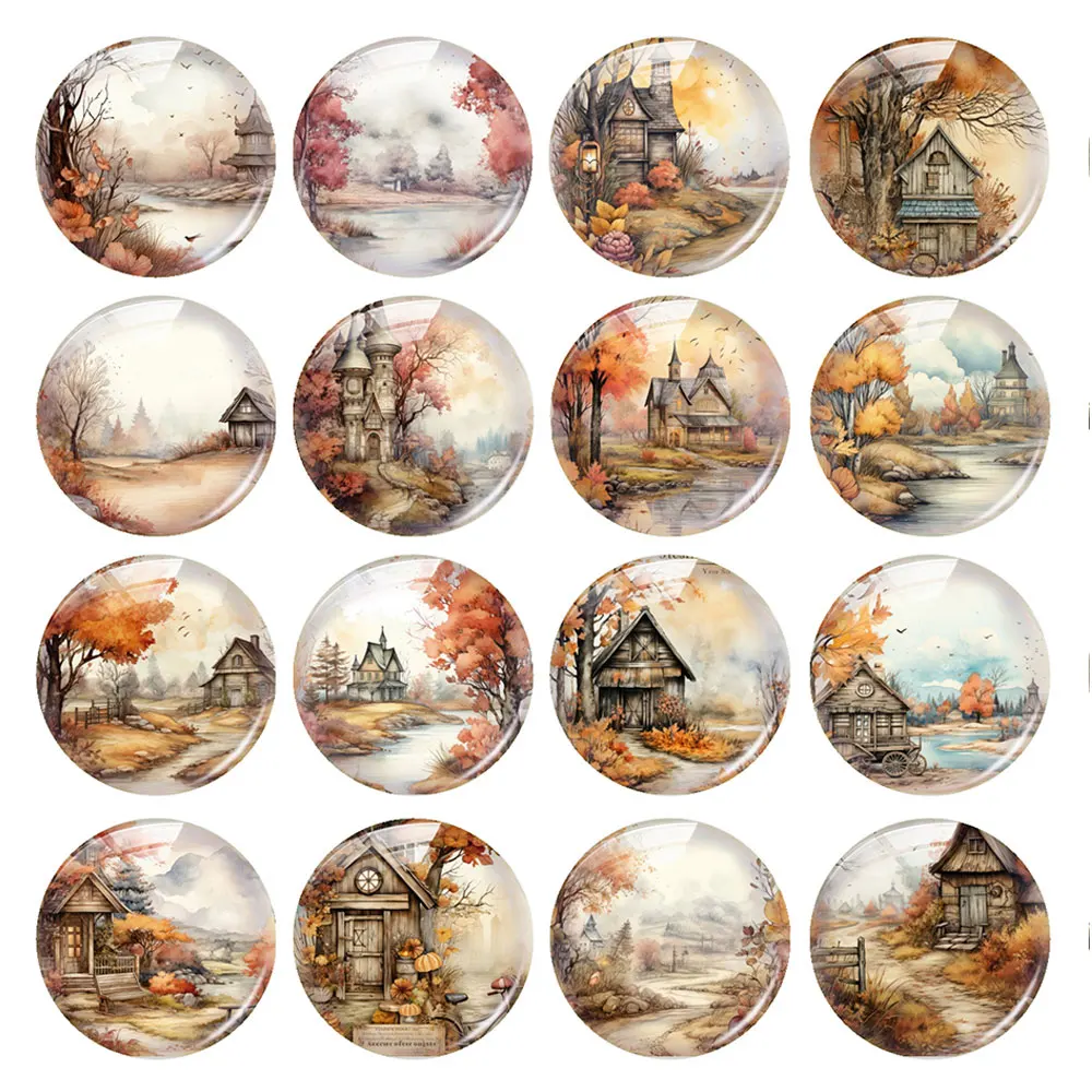 

Handmade Thanksgiving Warm Fall Autumn Landscape Photo Glass Cabochon Flatback Demo Flat Back Cameo For Diy Jewelry Making