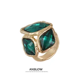 Anslow Fashion Jewelry Irregular Gold Color Rhomboid Crystal Elegant Lady Big Finger Ring Party Ball Accessories Christmas Gift