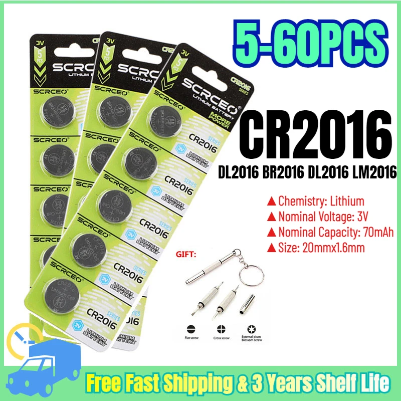 5-60pcs CR2016 3V Lithium Button CR 2016 Battery DL2016 BR2016 DL2016 LM2016 Coin Cell Watch Batteries for Toys Clock Remote