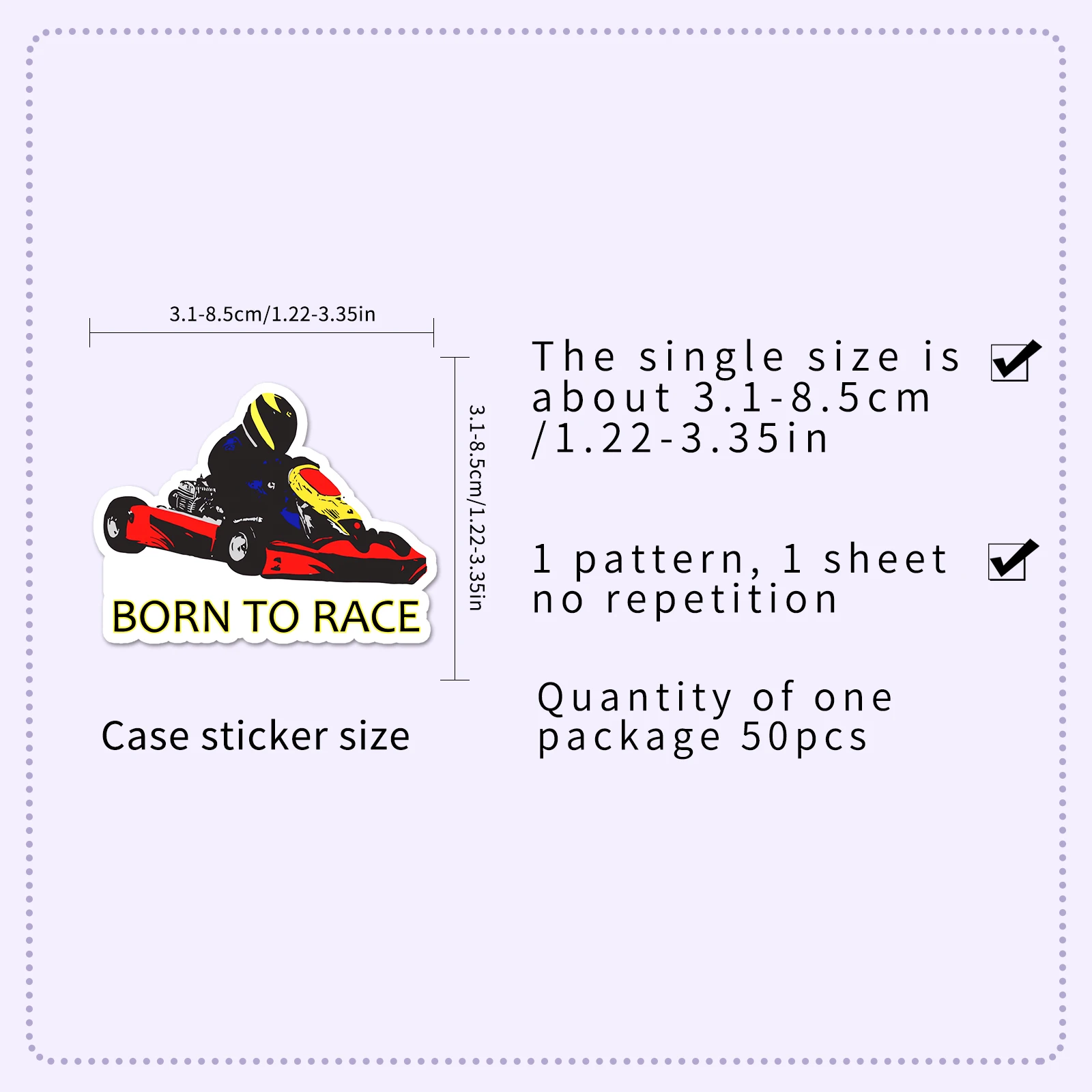 50Pcs Kart series Cartoon Cute Waterproof Sticker Skateboarding Retro home decal Sticker