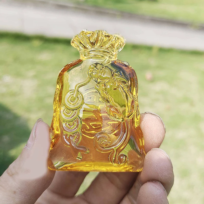 Citrine Money Bag Figurine Feng Shui Crystal Crafts Coin Lucky Ornament Office Living Room Table Decoration Glass New Year Gift