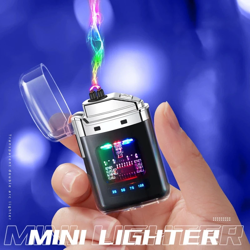 

Transparent Shell Double Arc Electronic Pulse Lighter Usb C Rechargeable Cigarette Lighter with Digital Power Display Man Gifts