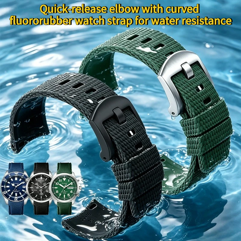 Curved arc-shaped fluororubber watch strap men for original Citizen Future Force ME Color NB6021 PMD56-2952/2951 AT2570/6080/85