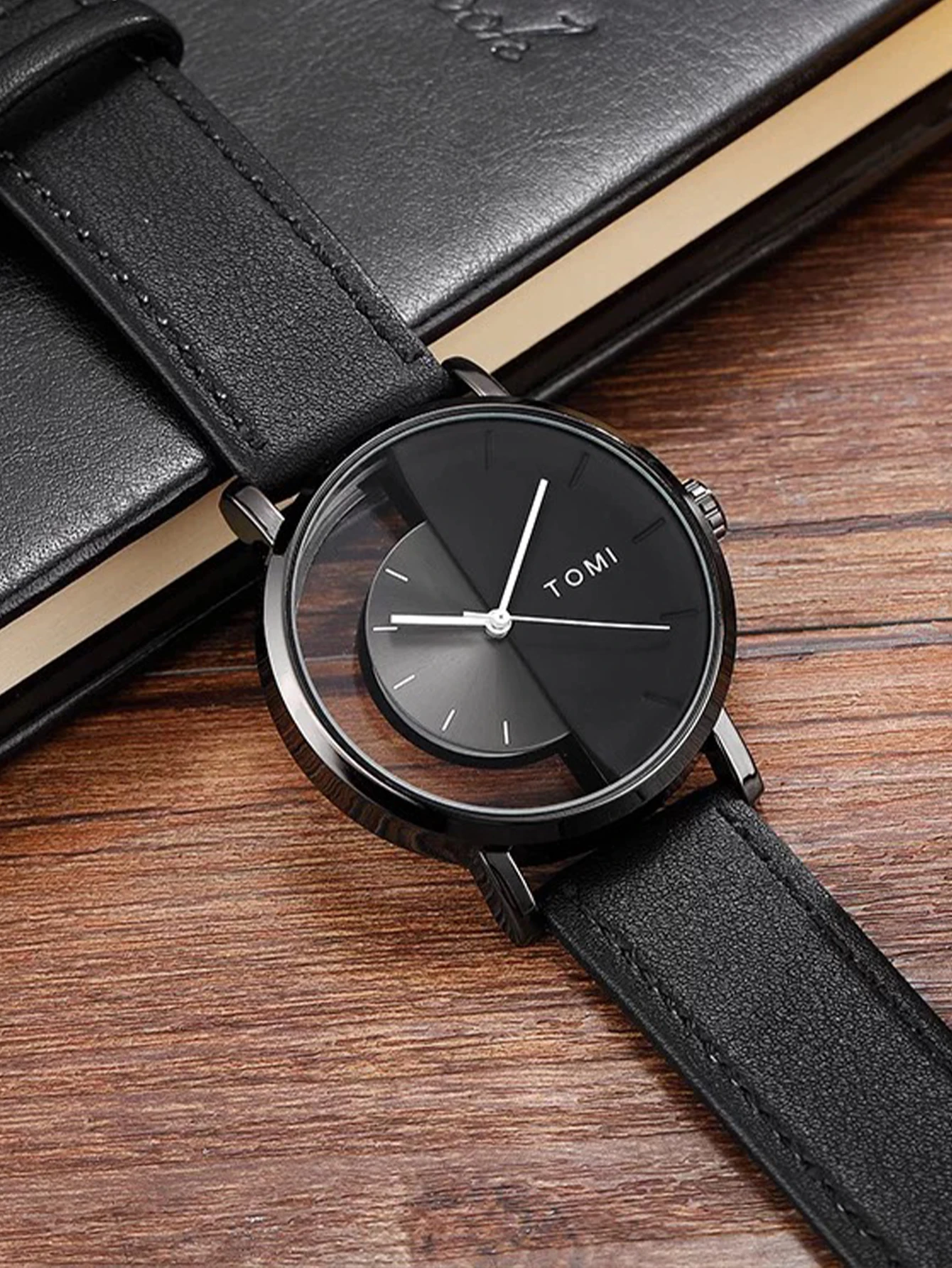 TOMI 3PCS Luxus Business Geschenk Box Set Männer Uhr Brieftasche Einfache Freizeit Kreative Hohl Zifferblatt Männer Quarzuhr Uhr uhr Geschenke – Detail 3