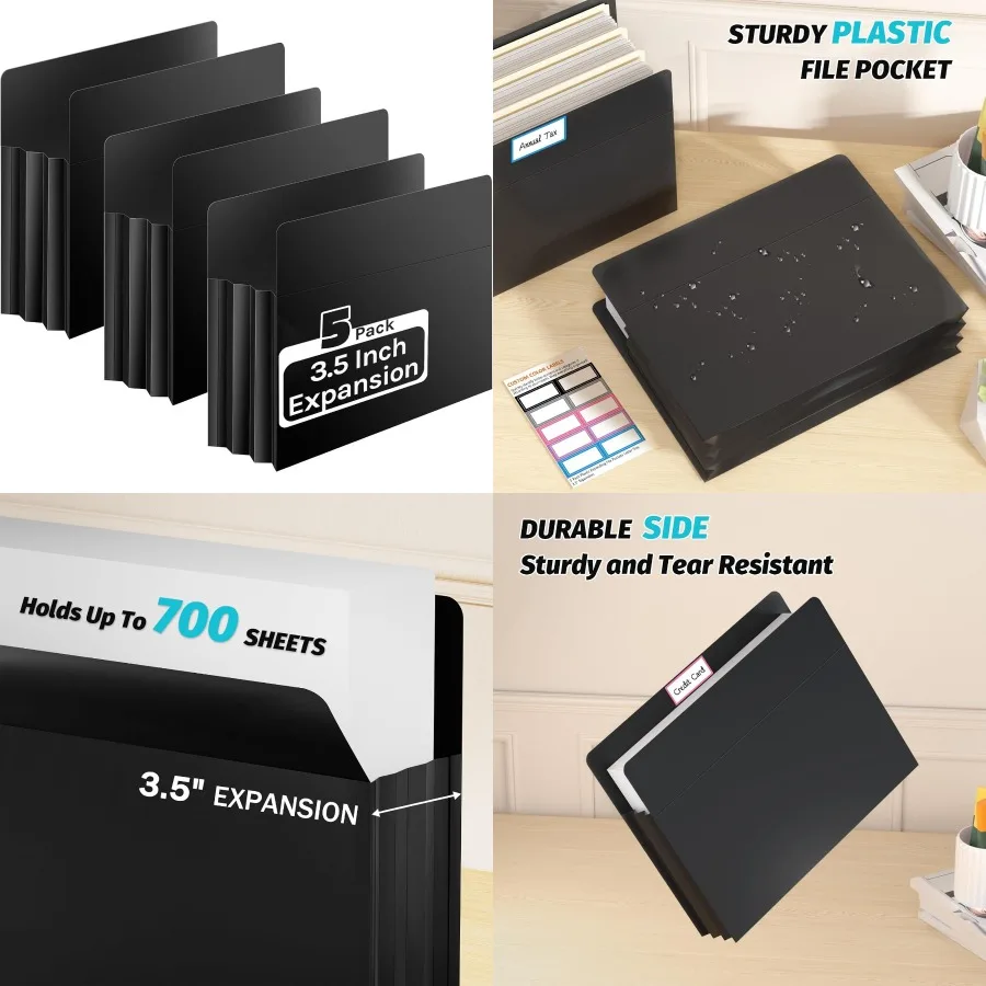

Heavy duty plastic expanding file pockets with 3.5-inch expansion for high capacity bulk archiving letter size accordion file j