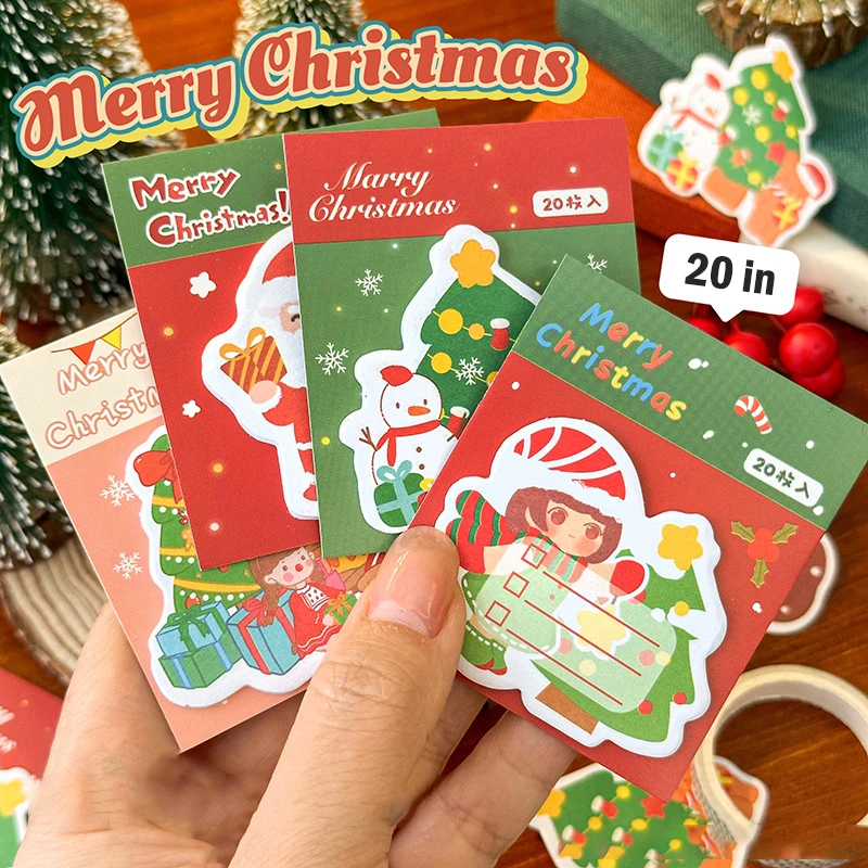 20Sheets Cartoon Cute Christmas High-Looking Student Self-Adhesive Plan Notebook Creative Sticky Note Learning Office Supplies