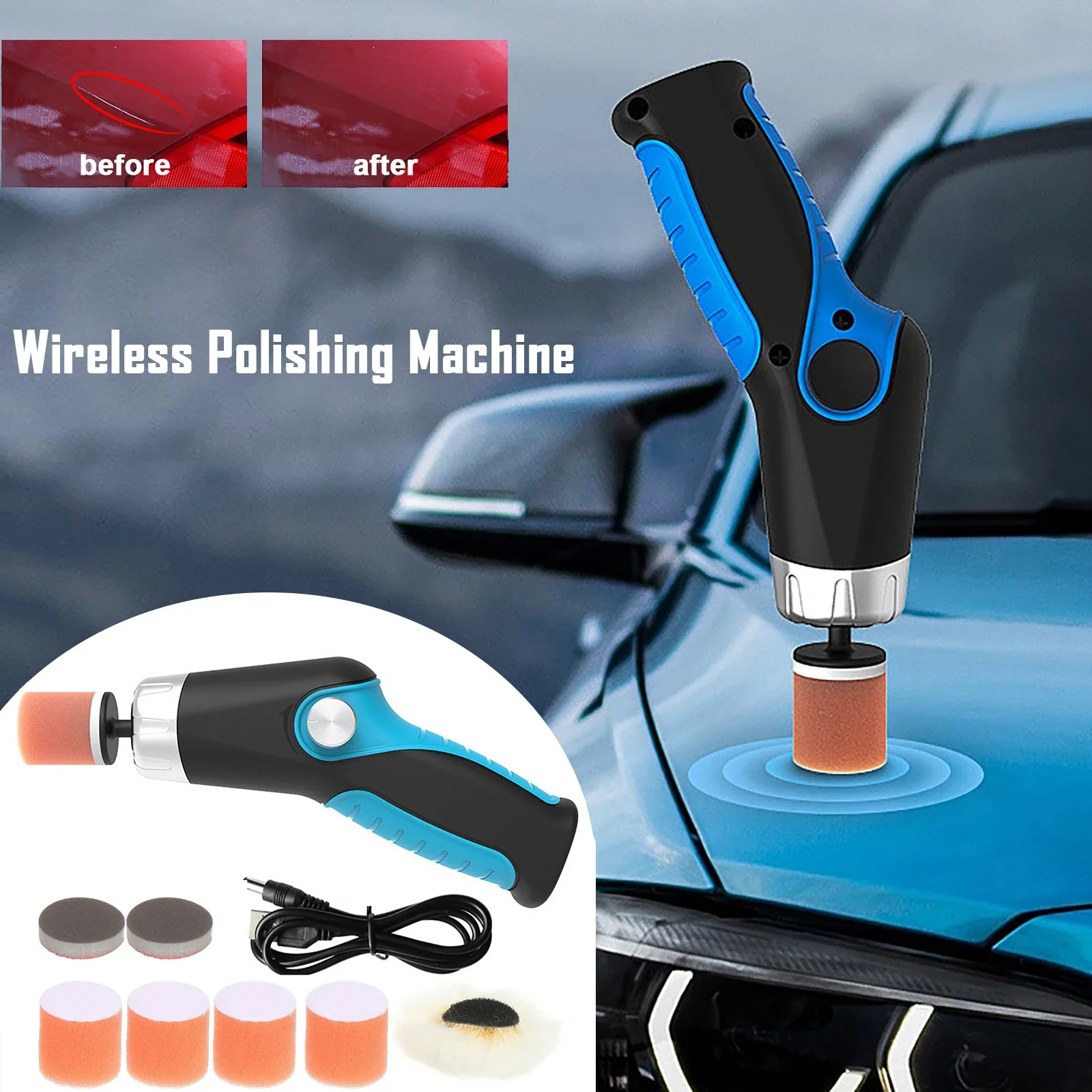 Portable Wireless Polishing Machine Mini Polishing Tool Car Polisher Waxer Car Cleaning Polishing Waxing Scratch Repair Tools