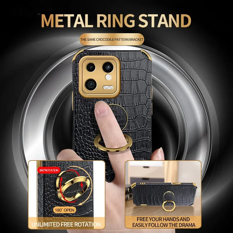 Crocodile Pattern Case For Xiaomi 13T Pro 13 Lite 12T 12 Cover Shockproof Ring Magnetic Holder Mi 11 11T 10T 10S Coque Fundas