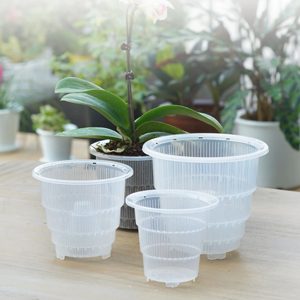 3pcs/Set Clear Plastic Orchid Pots With Holes Transparent Flower Pot Succulent Plants Fleshy Plants Container Garden Decor