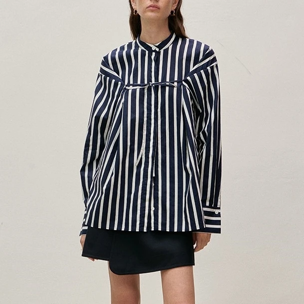 New Striped Shirt for Women's Spring/Summer 2023 Casual Loose Fit Female Thin Ribbon Round Neck Long Sleeve Shirt Top