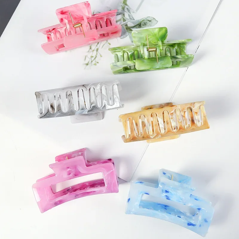 New Korean Fashion Hair Accessories Bright Cloud Pattern Rectangular Grip Colorful Hollowed Out Ponytail Hair Claws for Women