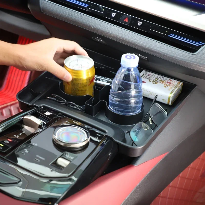 Interior Car Accessories ABS Black Car Storage Box in Front of Central Gearbox Water Cup Holder For BMW 5 Series G60 2024-2025