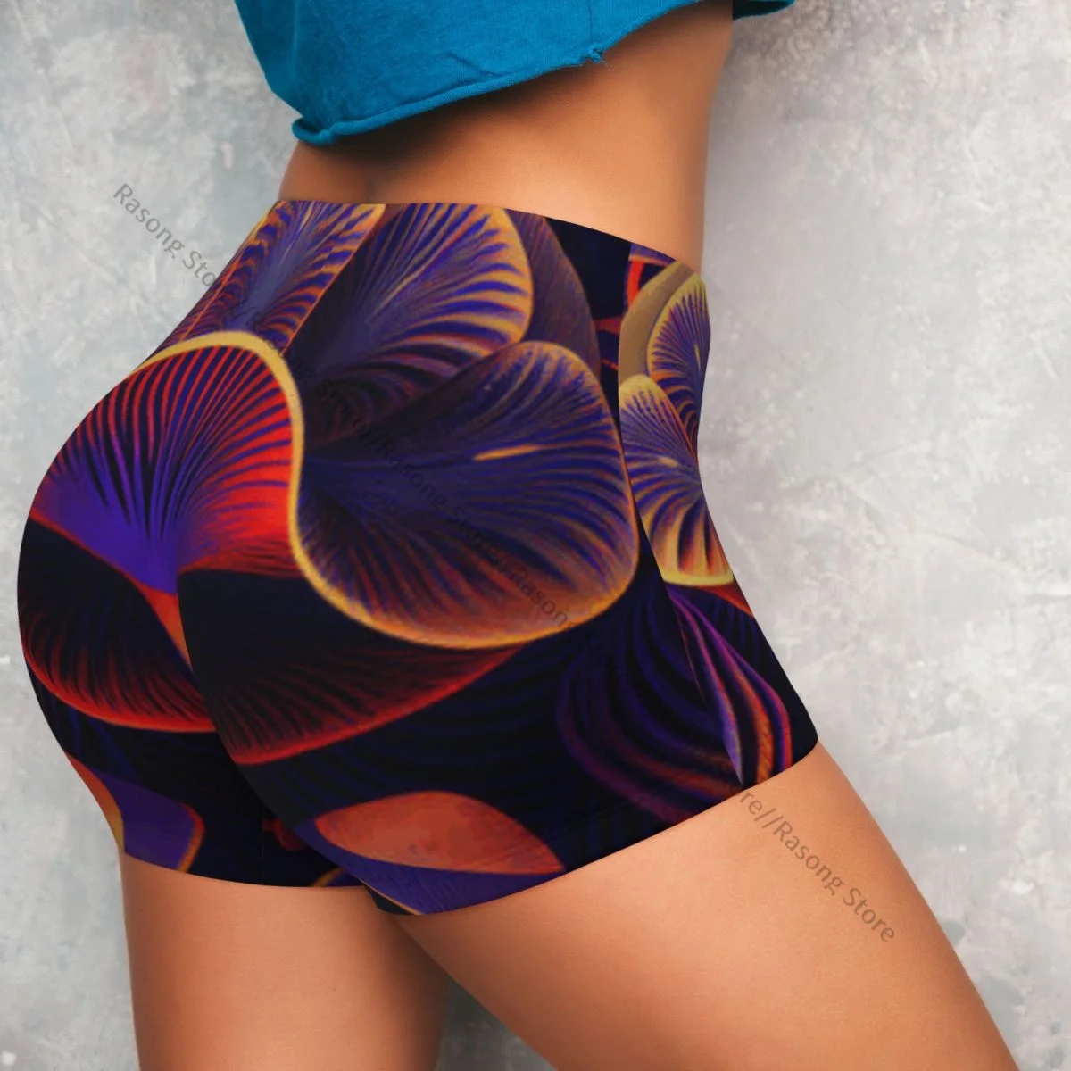 Damen-Yoga-Shorts, bunter Pilz, psychedelisch, Scrunch, Booty, Po-Lifting, Komfort, Fitness, Fitnessstudio
