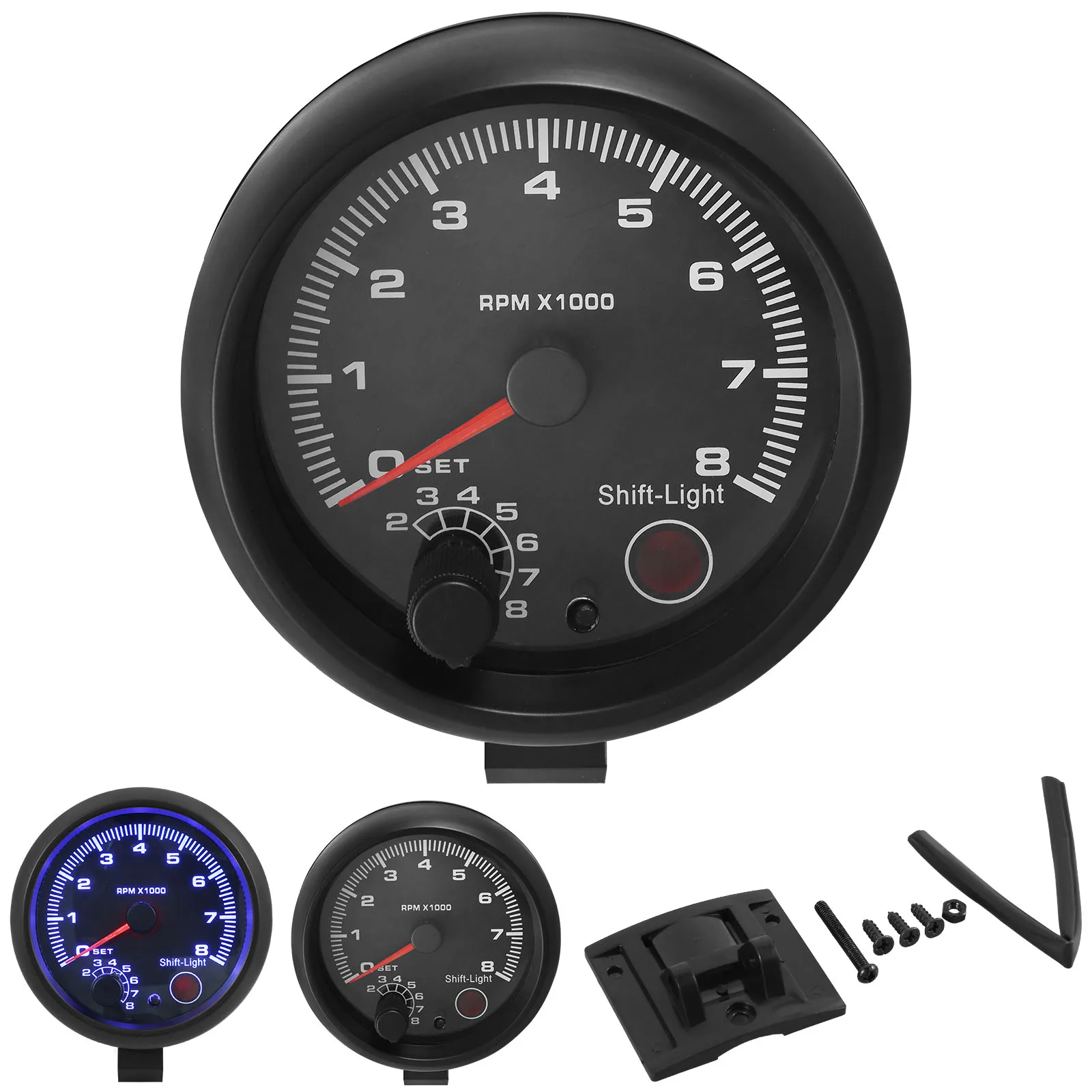 

Car Tachometer Gauge Universal Car RPM Tachometer Gauge 3.75in Automobile Tachometer Adjustable Blue Inter Shift Light 0-8000RPM