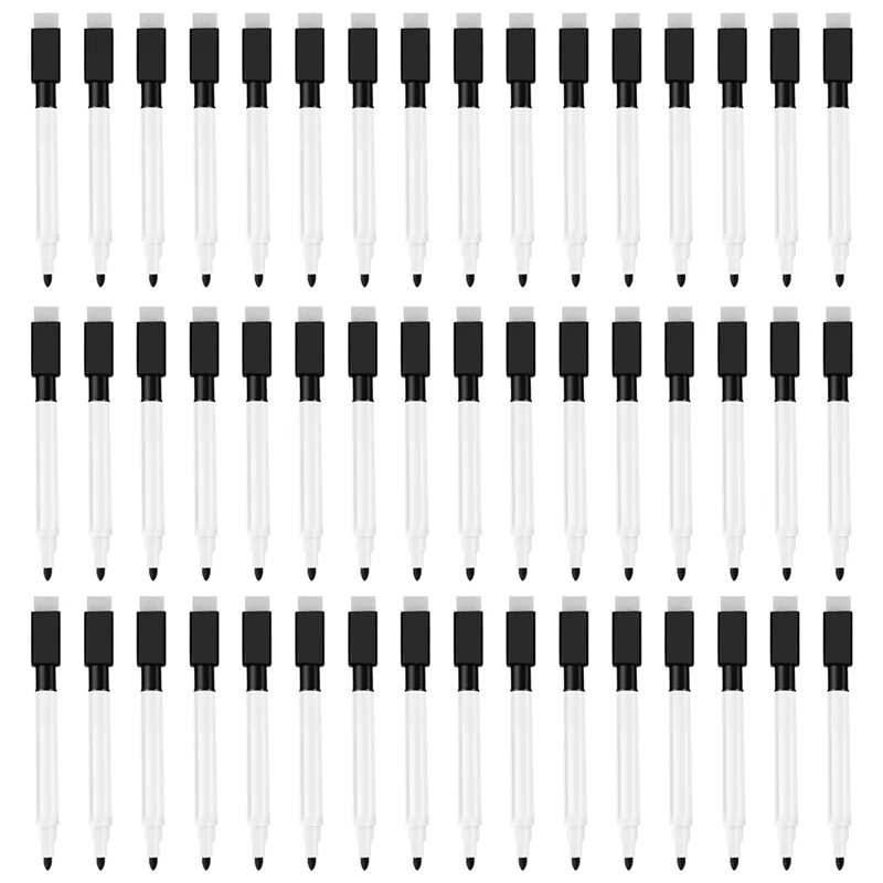 Magnetic Whiteboard Pen Erasable Marker, 48Pack Whiteboard Markers Dry Erase Marker with Eraser Cap Black