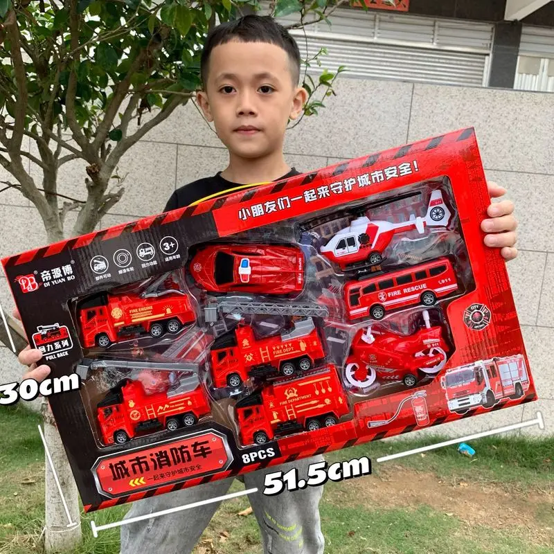 Hot Products Engineering Vehicle Fire Truck Model Inertia Return Car Set Engineering Toy Car Boys' Toy Gift Children'S Toy Car