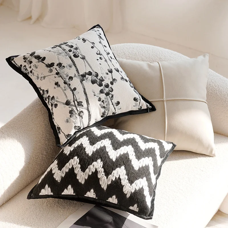 

Pillow Cover Chinese Ink Style Embroidered Velvet Pillowcase, Living Room Sofa Cushion Cover 45x45cm