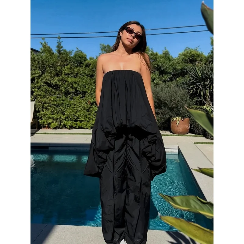 Sleeveless Summer Casual Streetwear Top Women With A Solid Color Bubble Design And An Uneven Hem