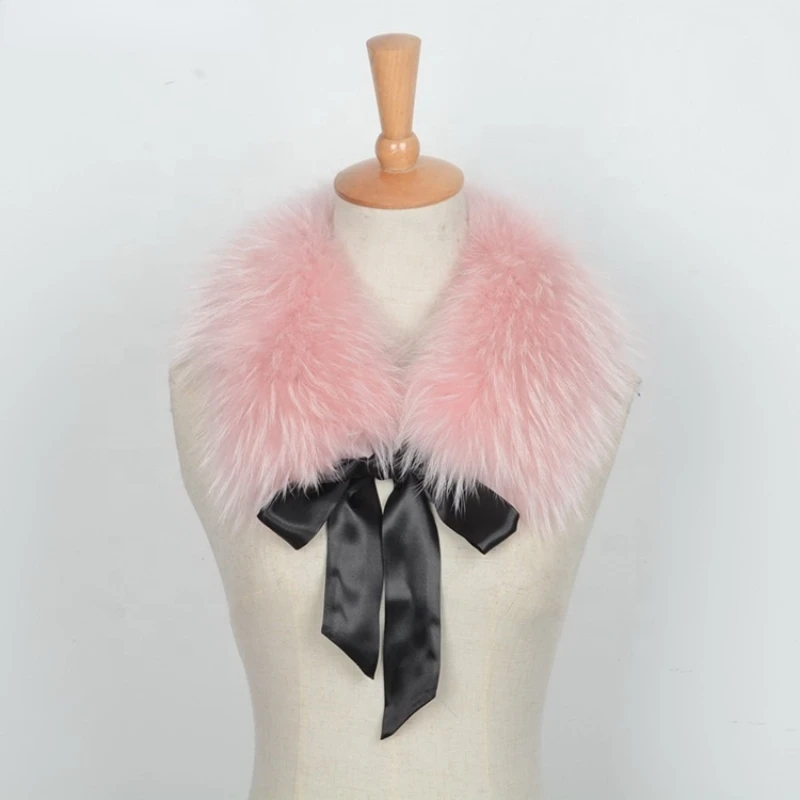 

Fashionable Real Fur Shawl Collars Natural Raccoon Fur Scarf Women with Ribbon