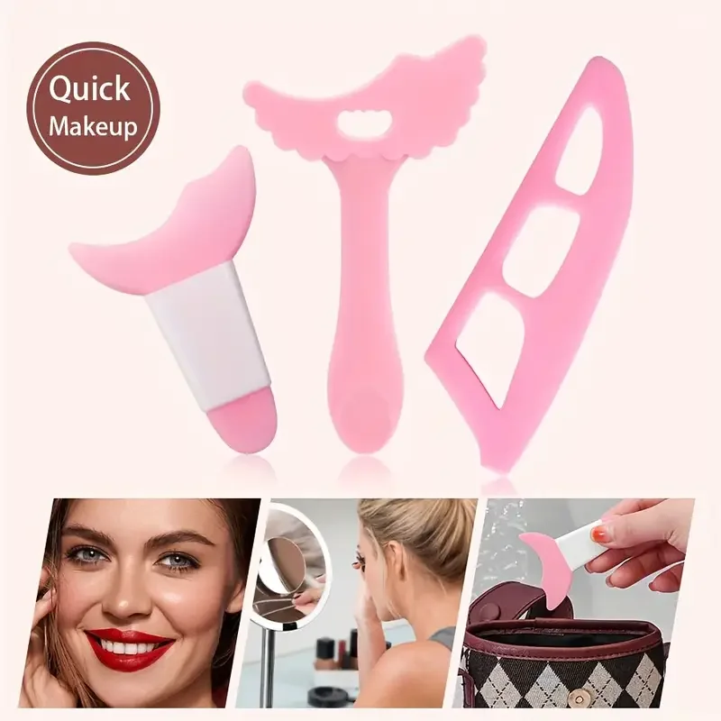 Plantillas de silicona para maquillaje de ojos, puntas de ala, dibujo de Marscara, lápiz labial, ayuda para usar, aplicador de máscara de crema facial, herramienta de maquillaje de belleza, 3 uds.