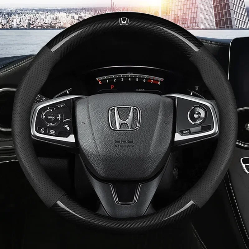 Car steering wheel cover is anti slip and breathable carbon fiberfor Honda Free Jazz Accord City Civic HRV CRV CRZ car