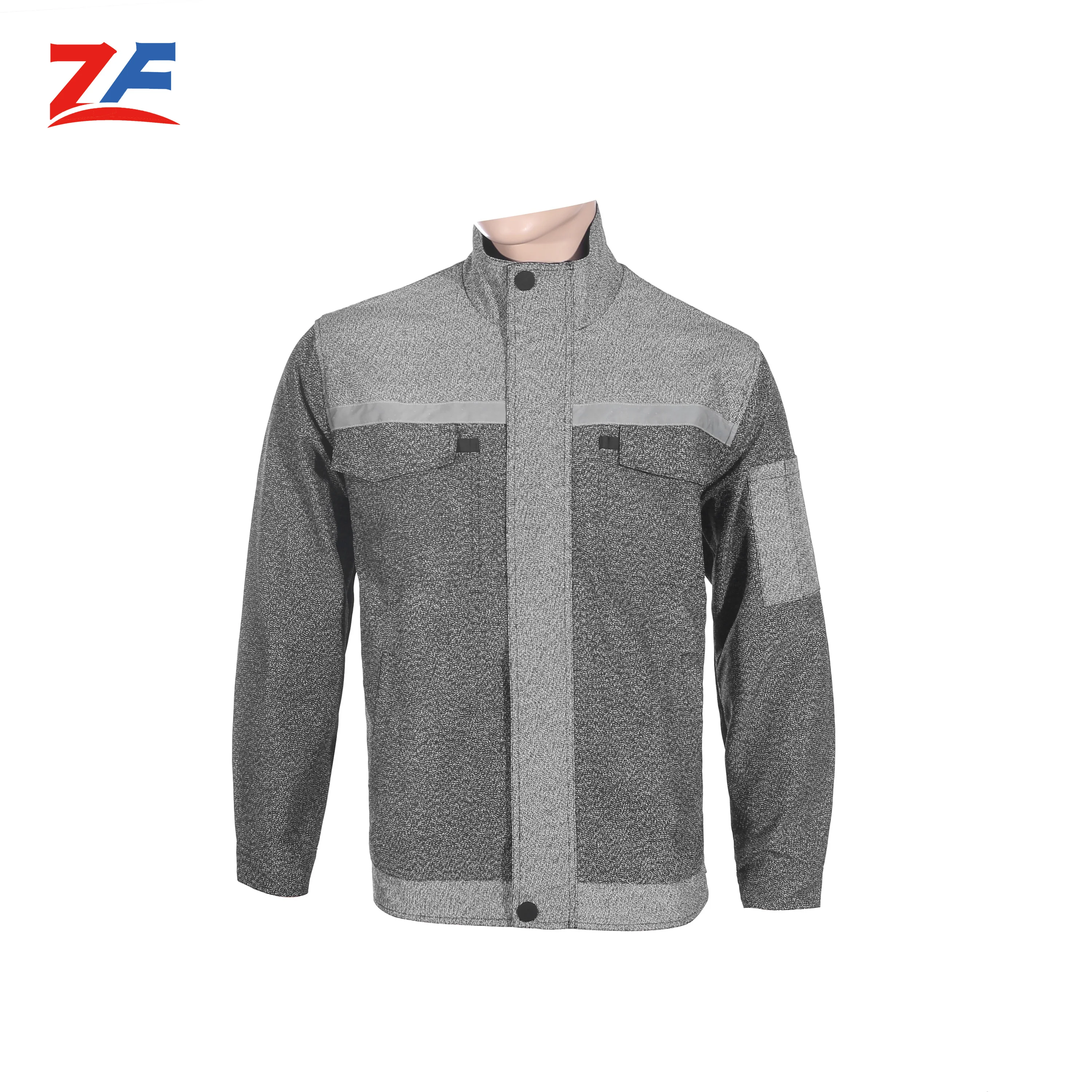 Grey Level 4 Wear Cut Resistant And Tear Resistant Safety Protective Anti Stab Knitted Coat With Ches Zip With Waist Pockets