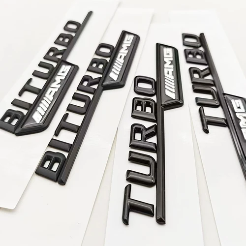 Imagen 2 del producto 2 uds 3D ABS cromo negro estilo de coche Logo Turbo AMG emblema guardabarros insignia lateral para Mercedes Benz AMG clase pegatina Accesorios