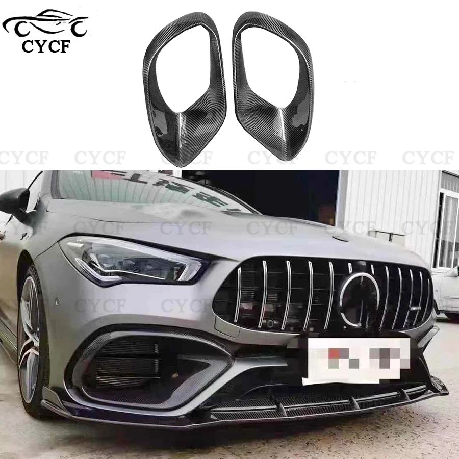 For Mercedes Benz CLA Class W118 CLA45 CLA63 2019+ Carbon Fiber Fog lamp frame grill Front Bumper Air Vent Cover Tuyere