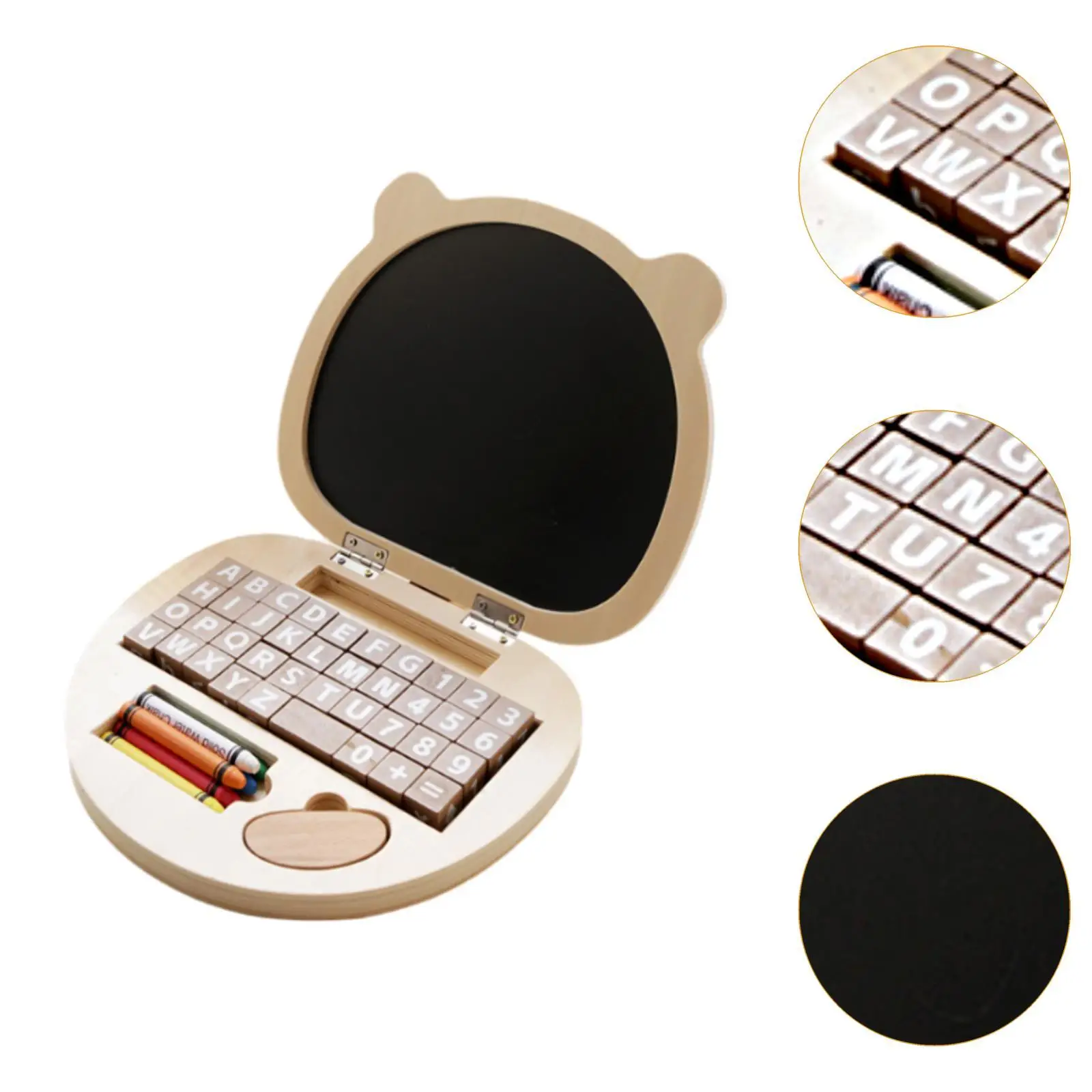 Kids Toy Laptop Drawing Pad Early Education Wooden Computer Pretend Play Set for Weather Letters Directions Numbers Painting