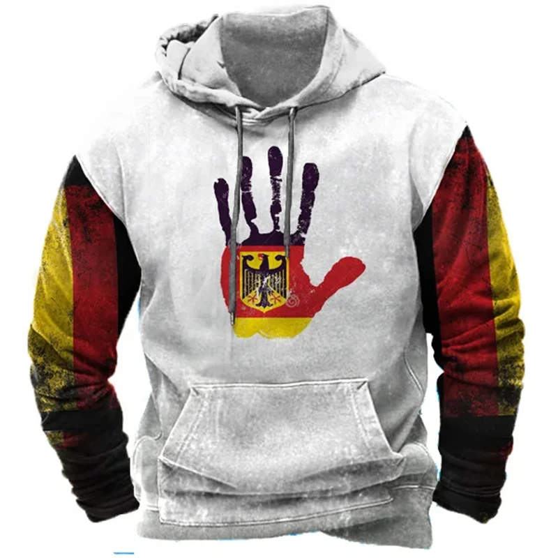 Vintage Germany Flag Hoodie For Men German Oversized Casual Hooded Sweatshirts Pullovers Long Sleeve Male Tops Street Apparel