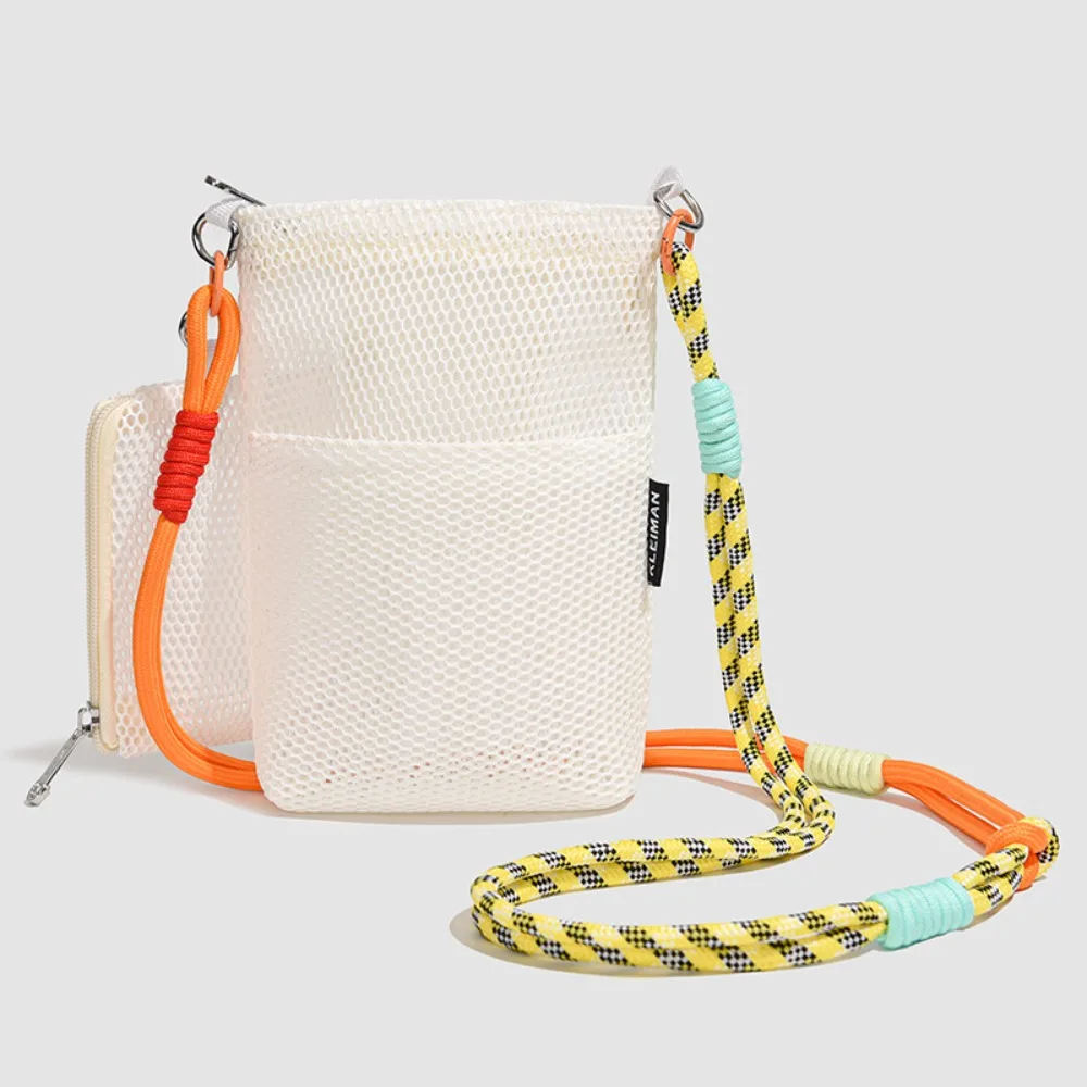 

Sweet Korean Style Nylon Mesh Bag Purse Solid Color Mobile Phone Bag Double-layer Wallet Bags Shoulder Bag Women