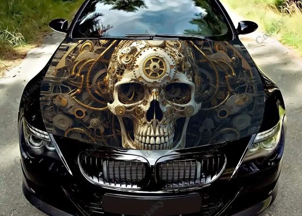 Abstract Mechanical Skull Car Hood Decal Stickers Wrap Vinyl Film Engine Cover Decals Sticker Car Hood Protective Film