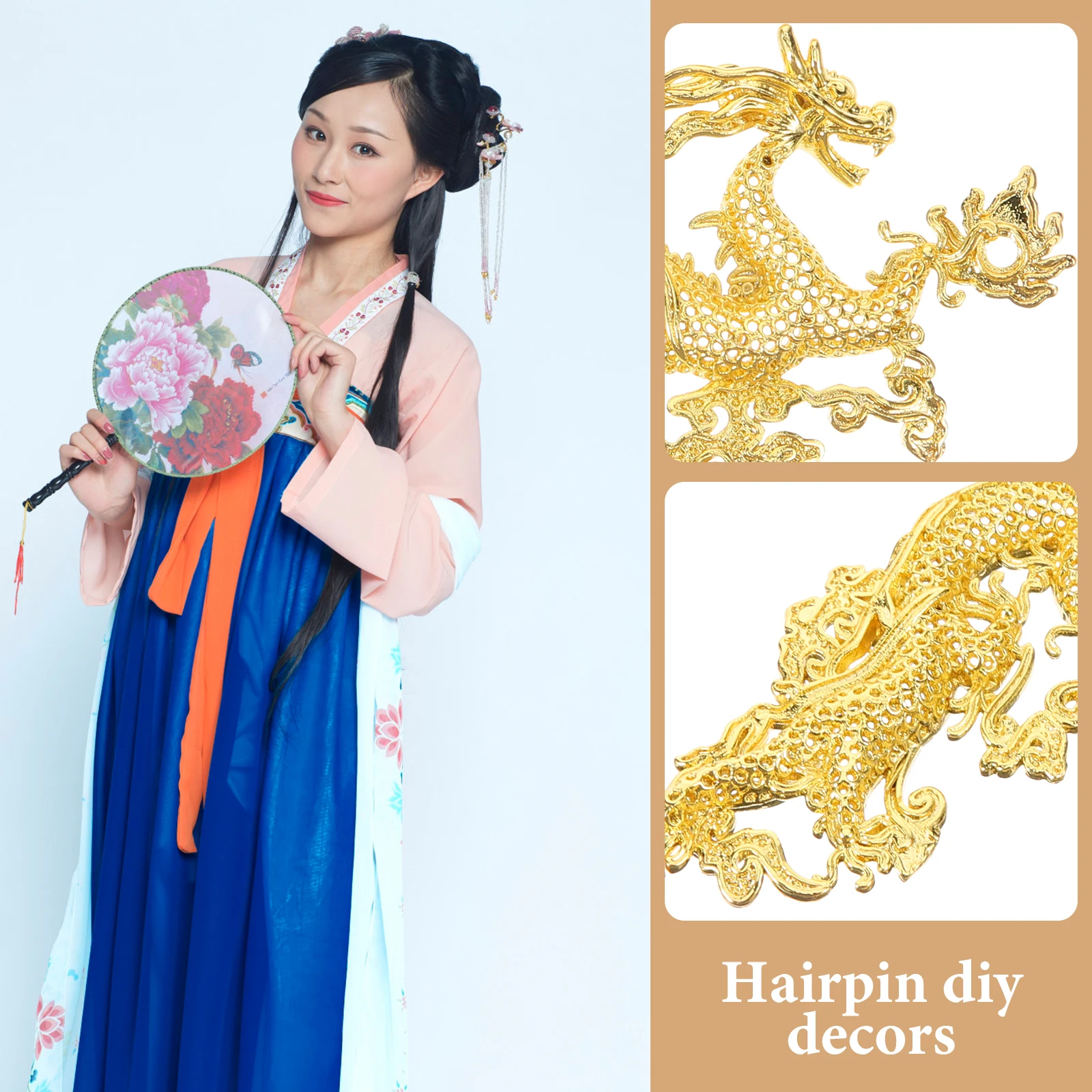 

2 Pcs Hairpin Material Good Luck Dragon Charm Accessories Decorative Sticks Metal Crafts Jewelry Decorate