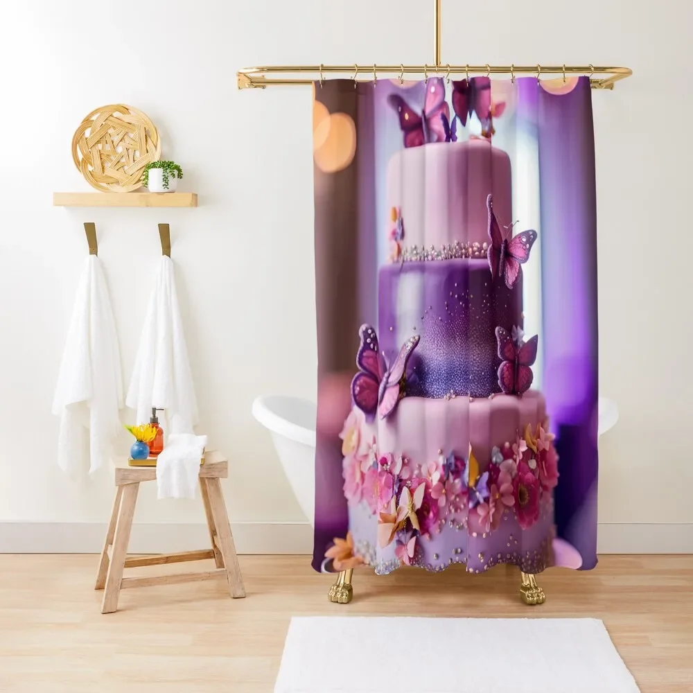 A magnificent purple and pink celebration cake with butterflies, flowers and sparkles! Shower Curtain Anime Bathroom Curtain