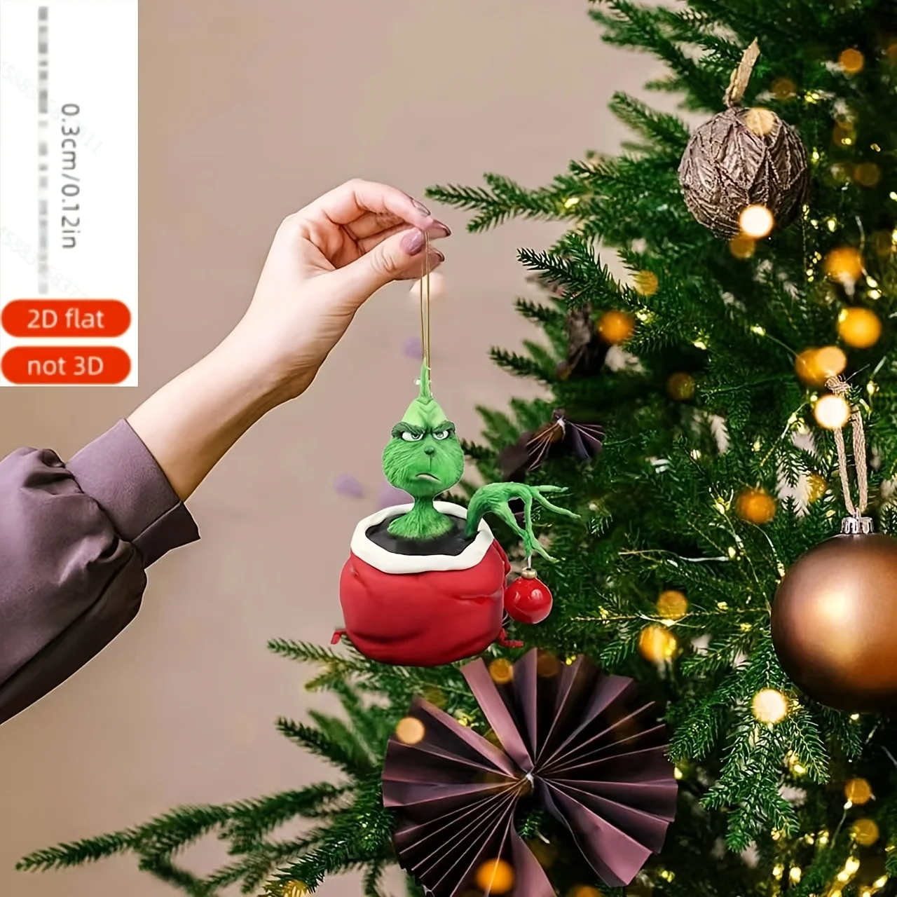9-teiliges 2D-Flach-Grinch-Weihnachtsornament aus Acrylmaterial, mit Hängeornament, Neuheit 2026 – Detail 4