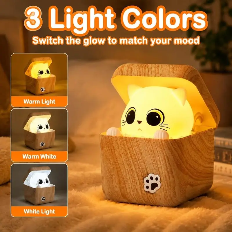 Fun Hide & Seek Scaredy Cat Mode Sound activated, clap to trigger auto hide with vibration. 2-in-1 cute night light & stress