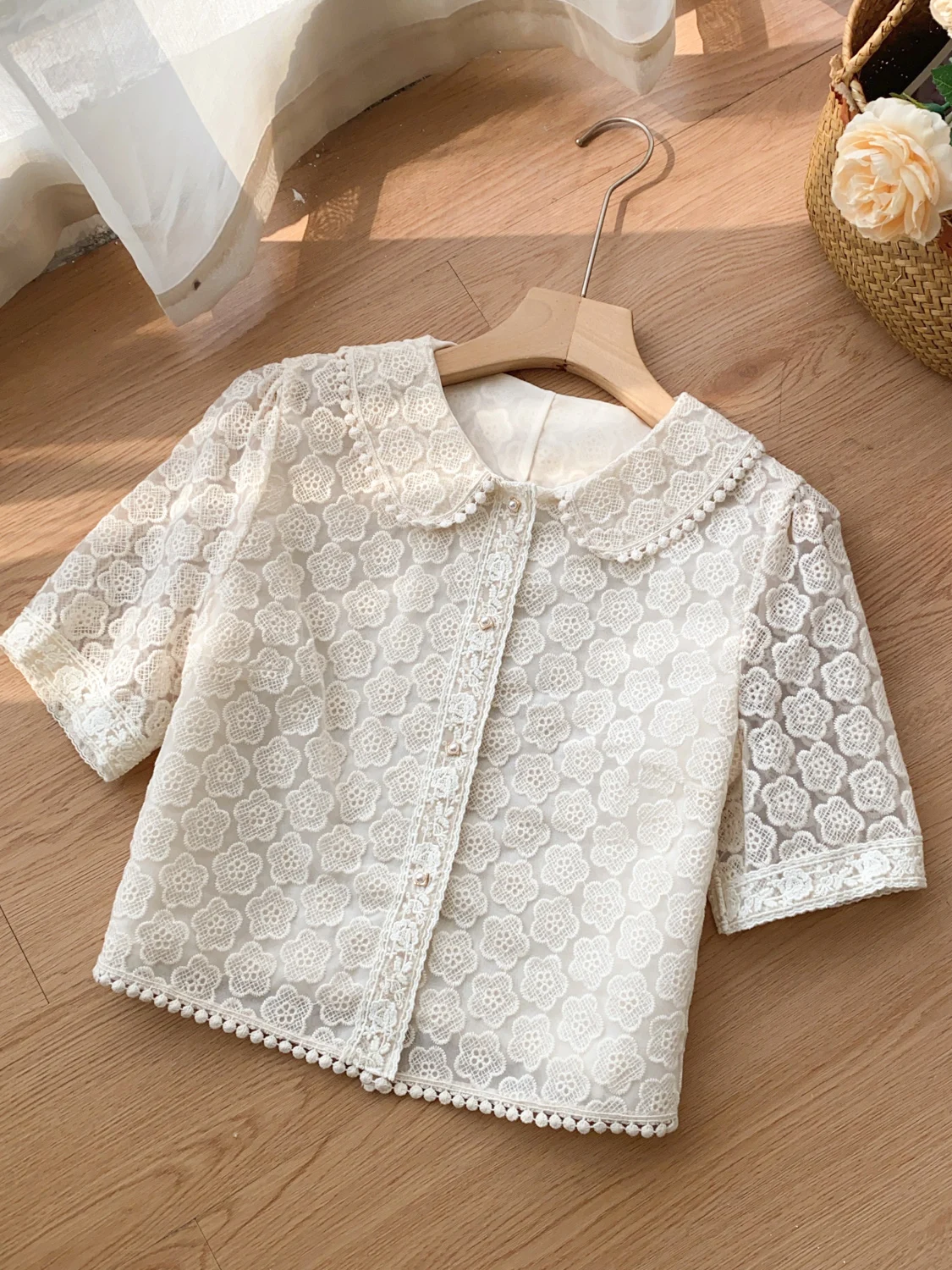 Ele Colletto per bambola ricamato ort Sve irt Top estivo versatile e versatile da donna Coreano Sle Loose Fit Pendolarismo