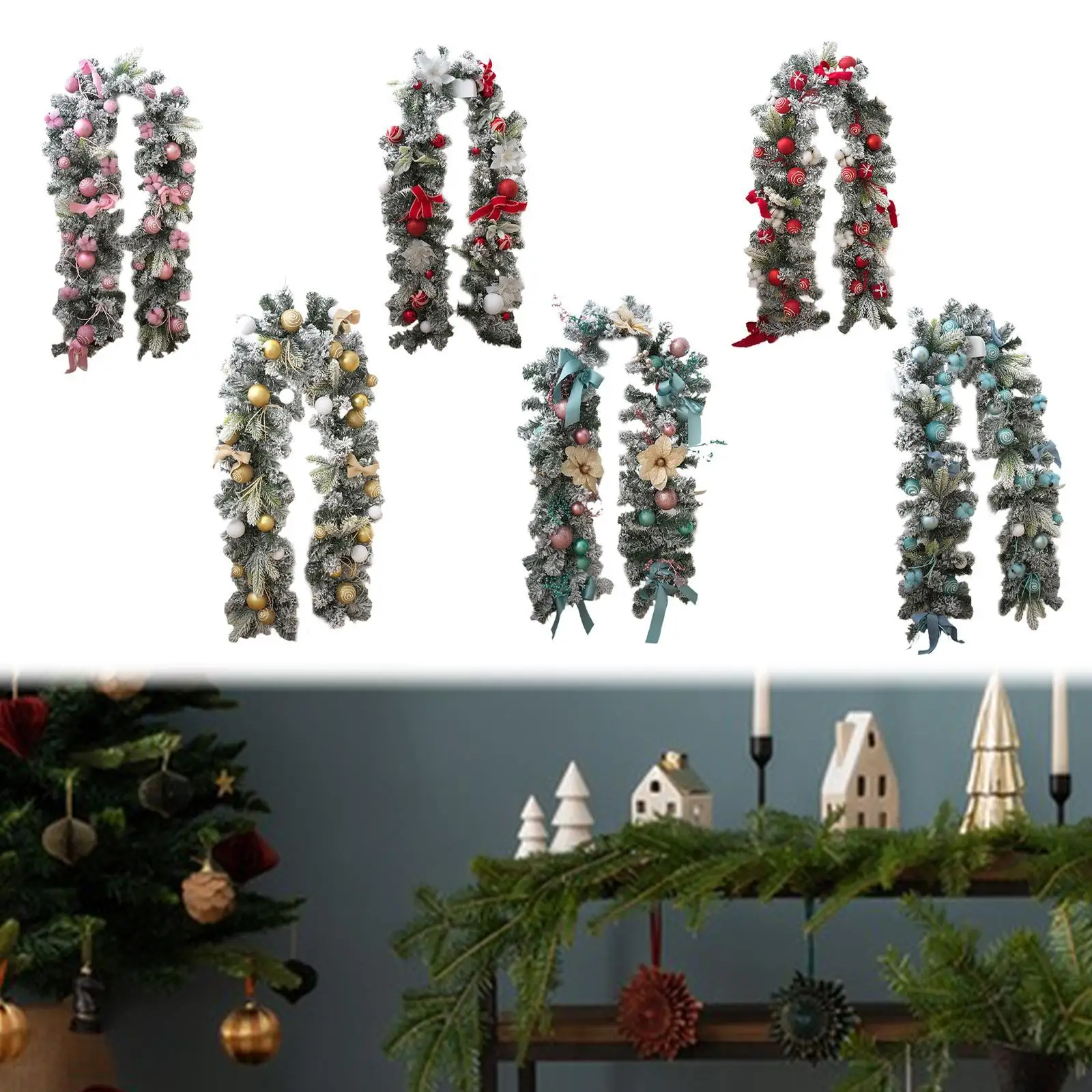 Christmas Garland Decorations Decorative Realistic Front Door Hanging Decor for Outdoor Background Christmas Holiday Fireplace