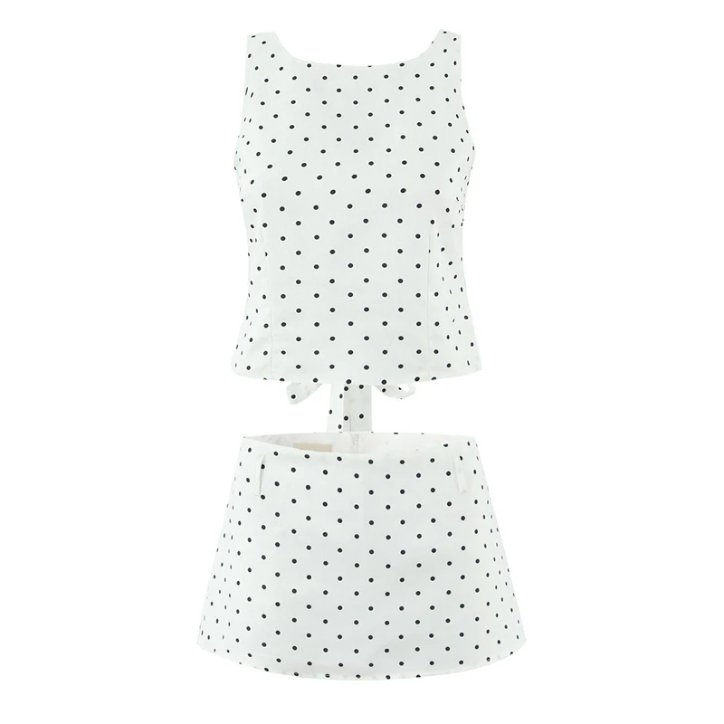 

Летние милые комплекты из 2 предметов во французском стиле в горошек, сексуальный топ на бретельках с открытой спиной для девочек + мини-юбки трапециевидной формы с низкой талией