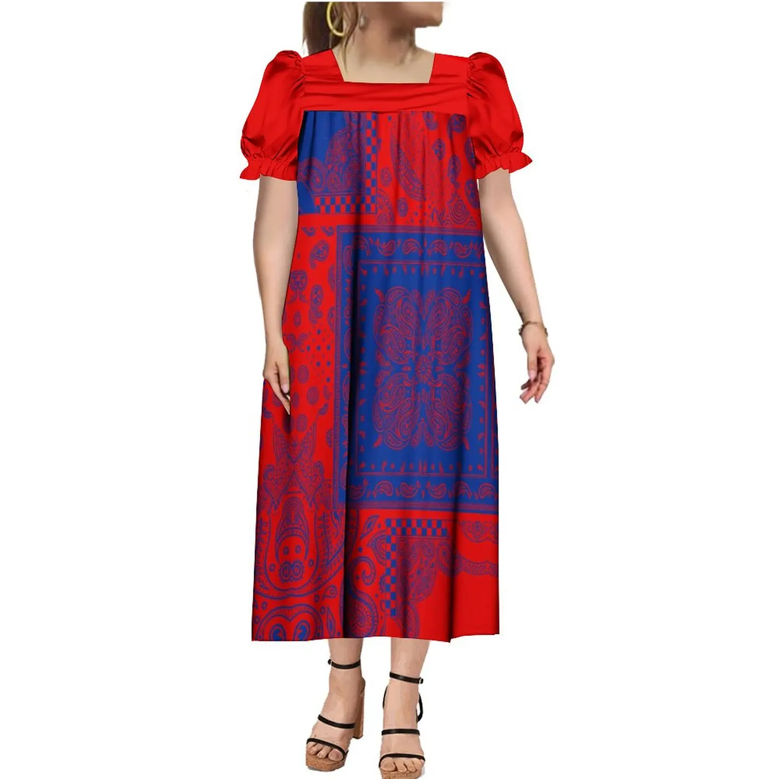 

High Quality Premium Samoan Tribal Women Long Dress MUMU Polynesian Hawaii Multicolor Print Pattern Clothing