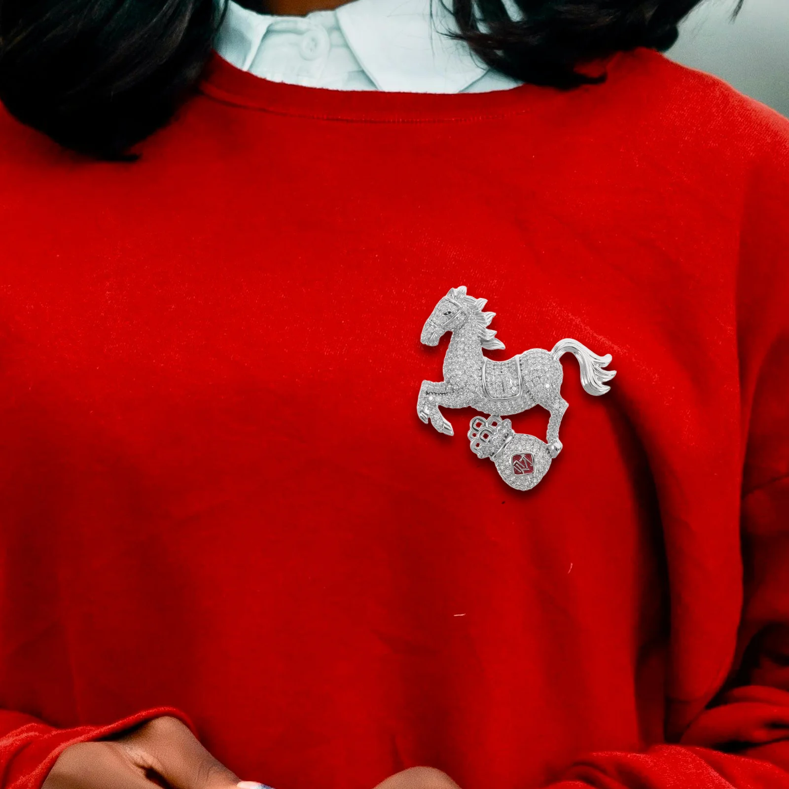 

Full Rhinestone Horse Brooch Pin Zodiac Alloy Jewelry Sparkling Money Bag Design - Vintage Dress Scarf Shawl Decor For Women