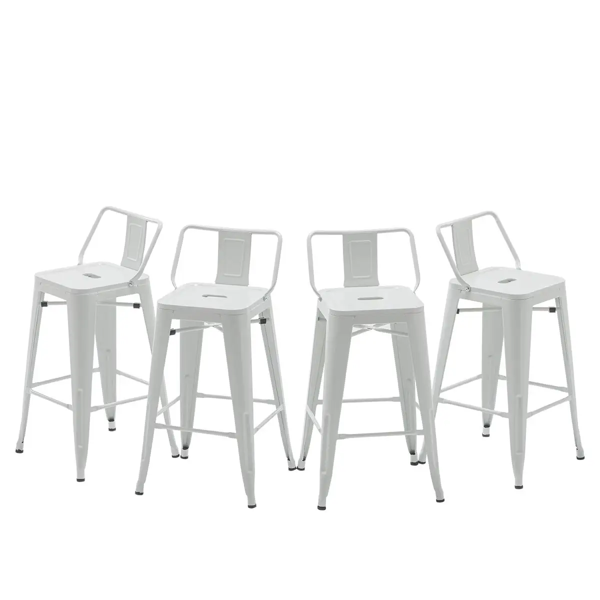 

Современные промышленные металлические стулья [набор из 4 шт.] для использования в помещении/на улице (30 дюймов, низкая спинка, белые), на заказ