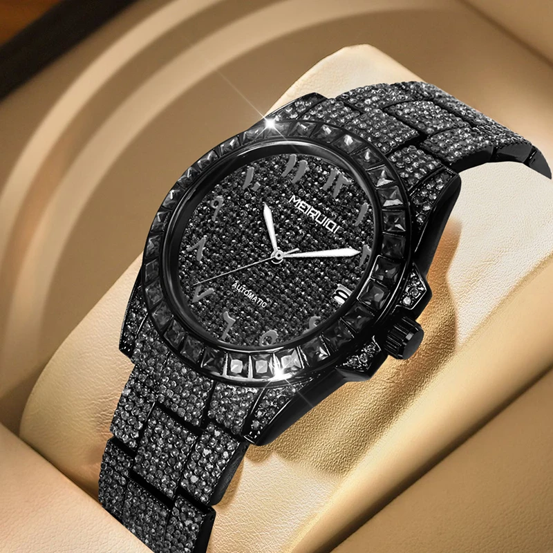 

Мужские черные деловые часы премиум-класса с календарем, изображением звездного неба и необычным цифровым механическим механизмом.