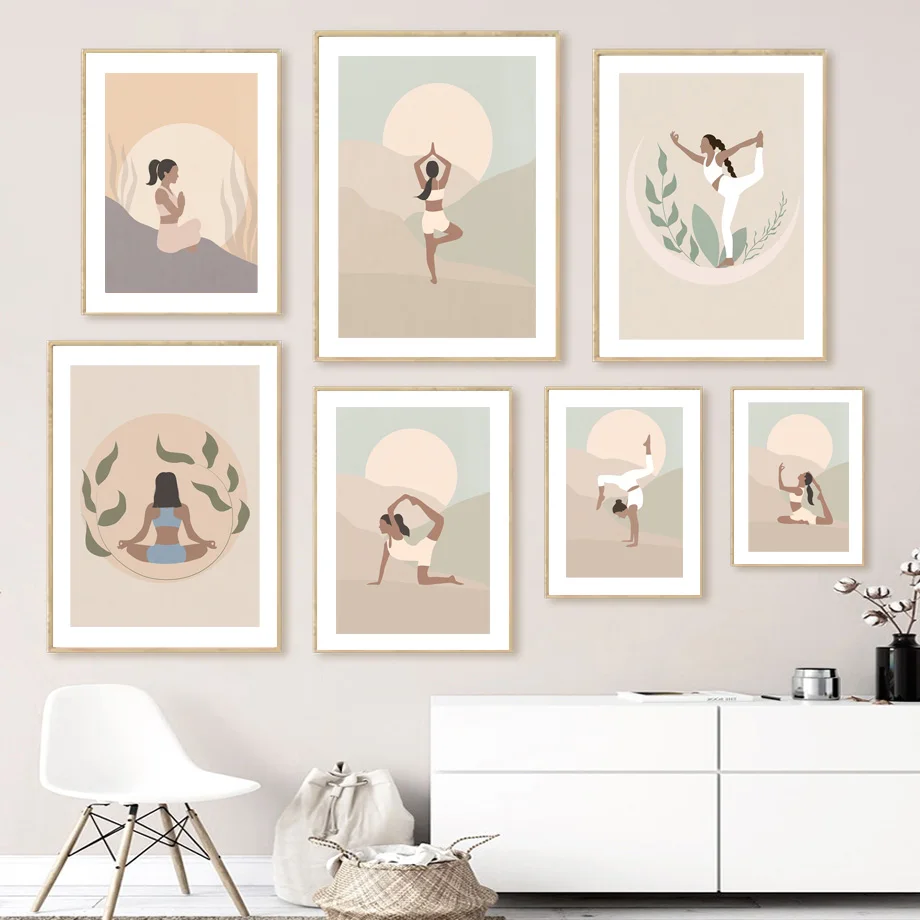 Boho Lotus Yoga Girl Meditation Calming Zen Canvas Painting Nordic Posters Prints Wall Art Pictures For Living Room Home Decor