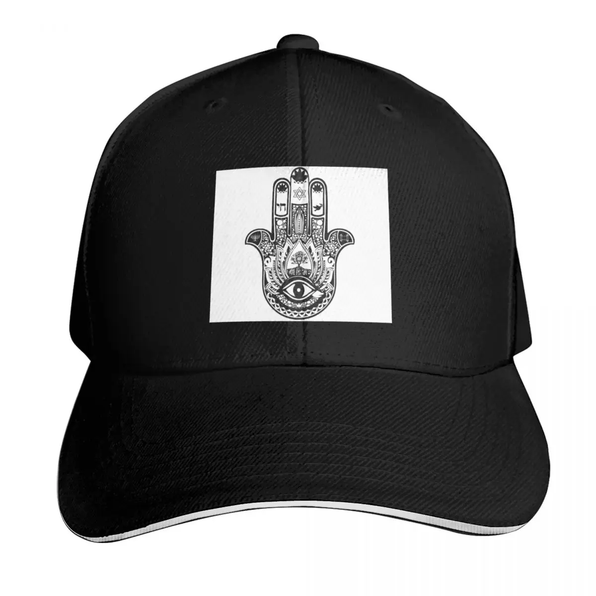 

Hamsa Hand Symbol - Black And White Art - Sharon Cummings Baseball Cap fishing hat Custom Cap Golf Hat Man Caps For Men Women's
