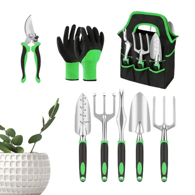 Garden Tools With Bag Metal Portable Gardening Supplies Hand Tools Ergonomic Pruning Tools With Rubber Handle 18X Garden Tools