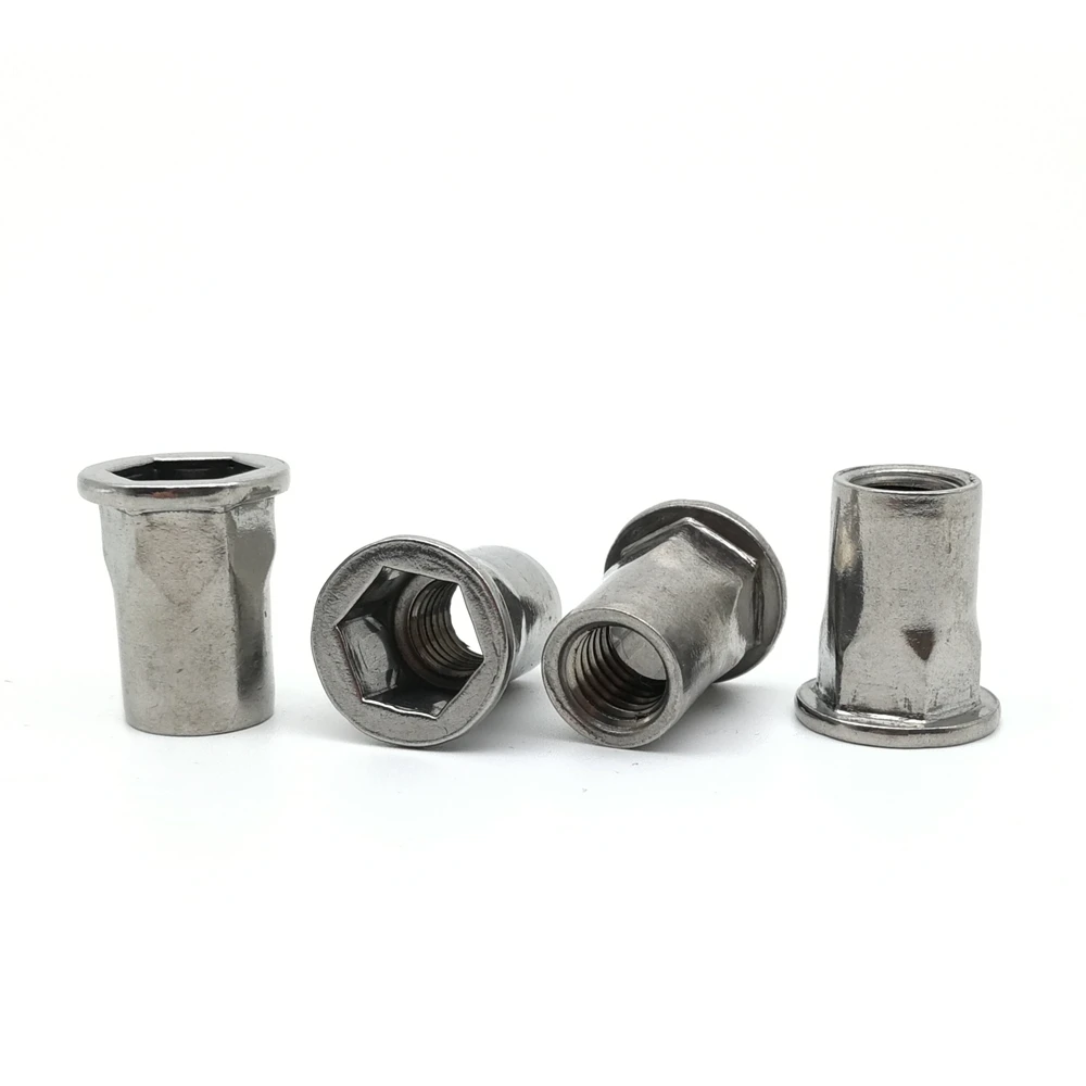 SUS304 Flat head  hex rivet nut Stainless steel Blind rivet nut M4 M5 M6 M8 M10 M12 Insert nut