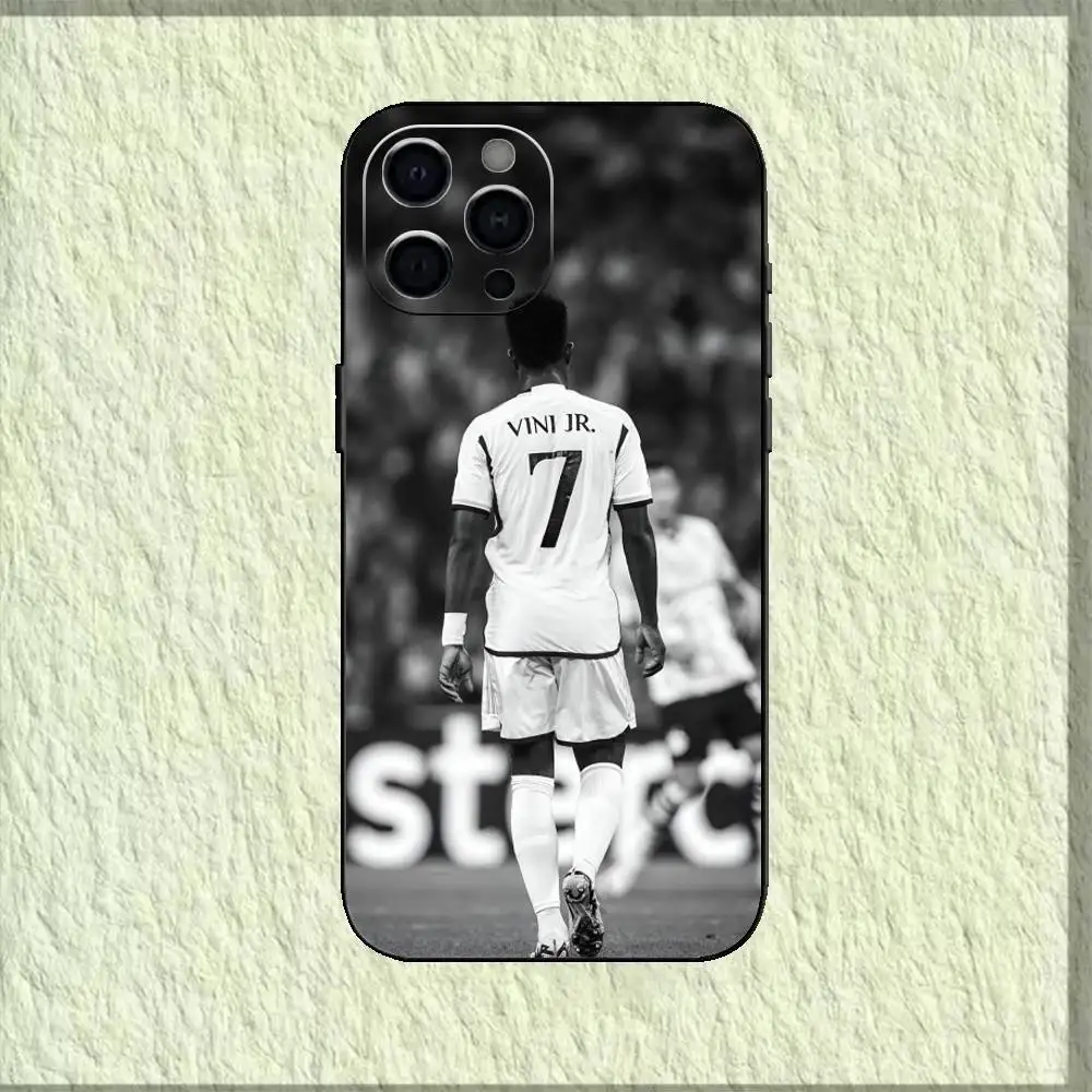جراب هاتف V-Vinicius J-Junior مصنوع من السيليكون باللون الأسود الناعم لهاتف IPhone 17,16,15,14,13,12,11,XS,Plus Pro Max