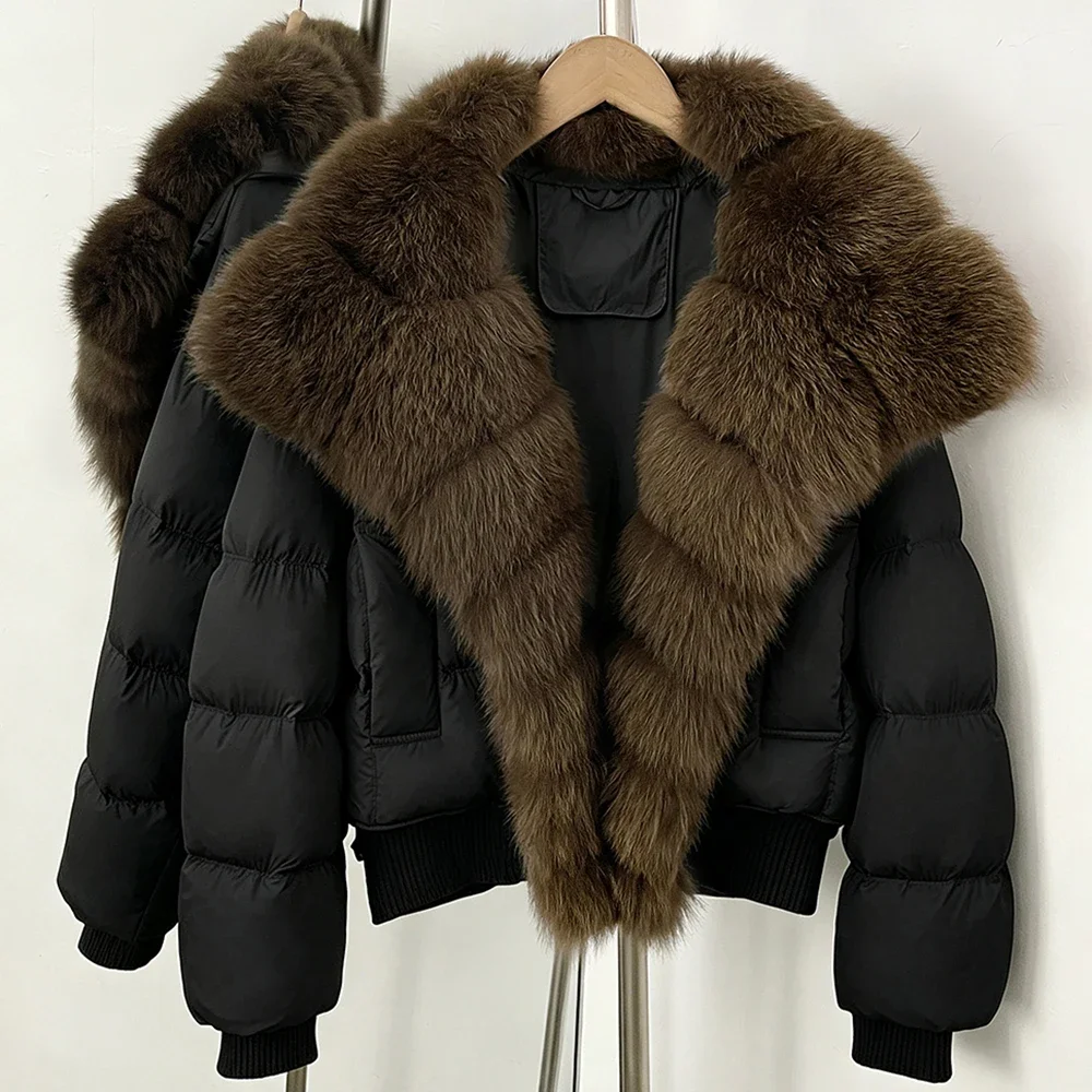 OFTBUY Neue Winter-Daunenjacke für Damen, 90 % Entendaunen, mit echtem Fuchspelz, kurze, warme Pufferjacke, modische, lässige Oberbekleidung aus natürlichem Pelz für Damen – Detail 8